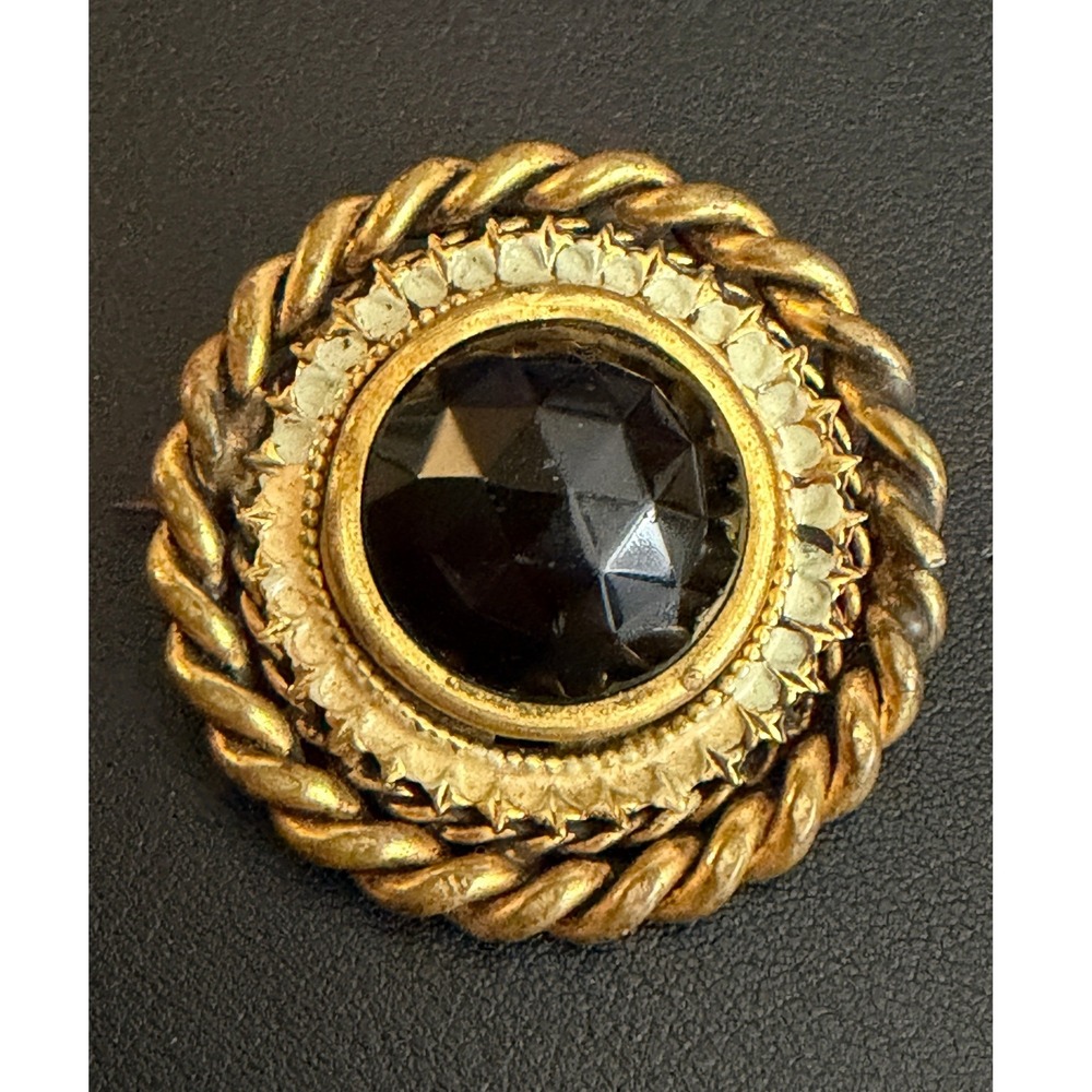 Vintage Adele Simpson Brooch Pendant Gold Tone Black